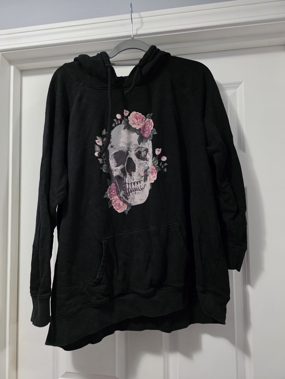 torrid Black Hoodie with Skull and Pink Rose Motif